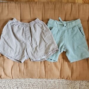 Striped Gray and Solid Green Kids Shorts Set
